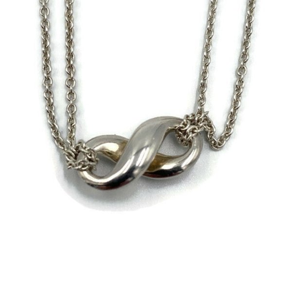 Authentic Tiffany & Co 925 Silver Infinity Pendant with Double Chain Necklace - Picture 7 of 9